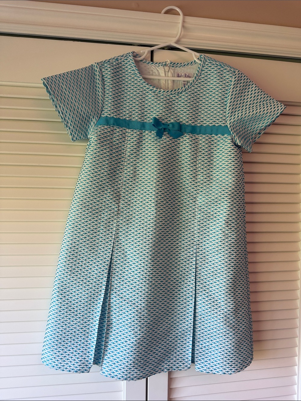 Rachel Riley Aqua Bow Kids Party Dress - Short Sleeve